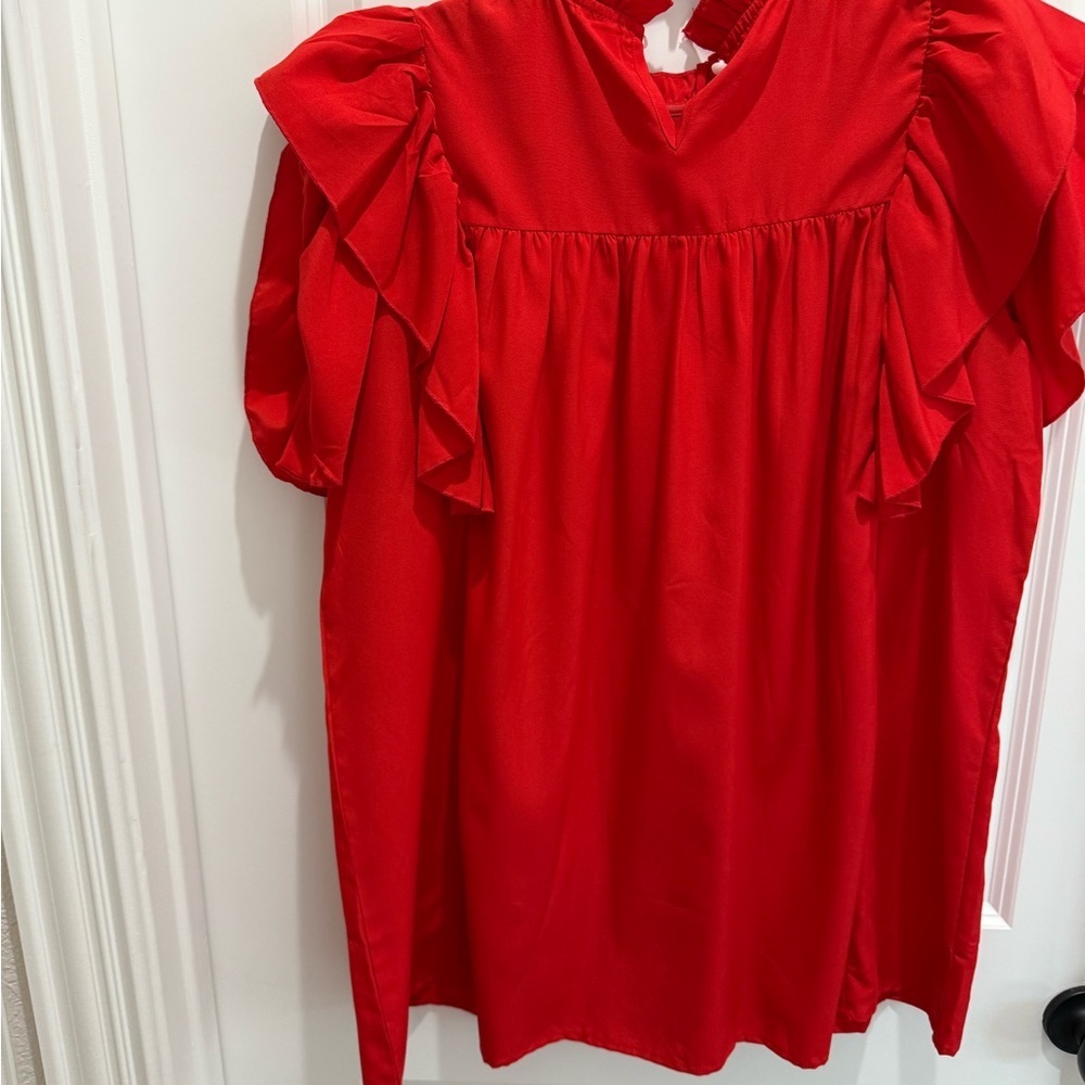 Elegant Red Ruffle Sleeve Top - Picture 4 of 4